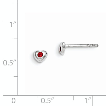 Sterling Silver Madi K Rhodium-plated Polished January Red Preciosa Crystal Heart Children's Post Earrings