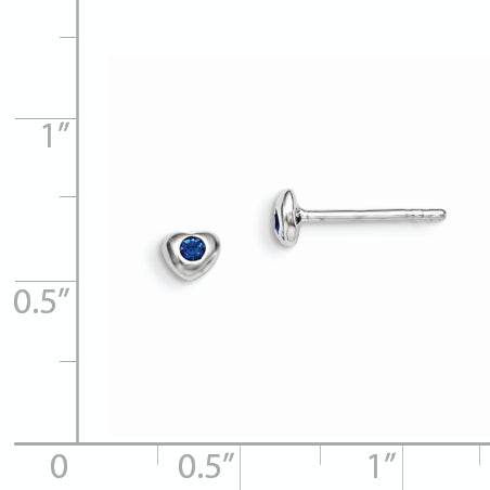 Sterling Silver Madi K Rhodium-plated Polished September Blue Preciosa Crystal Heart Children's Post Earrings Secondary image