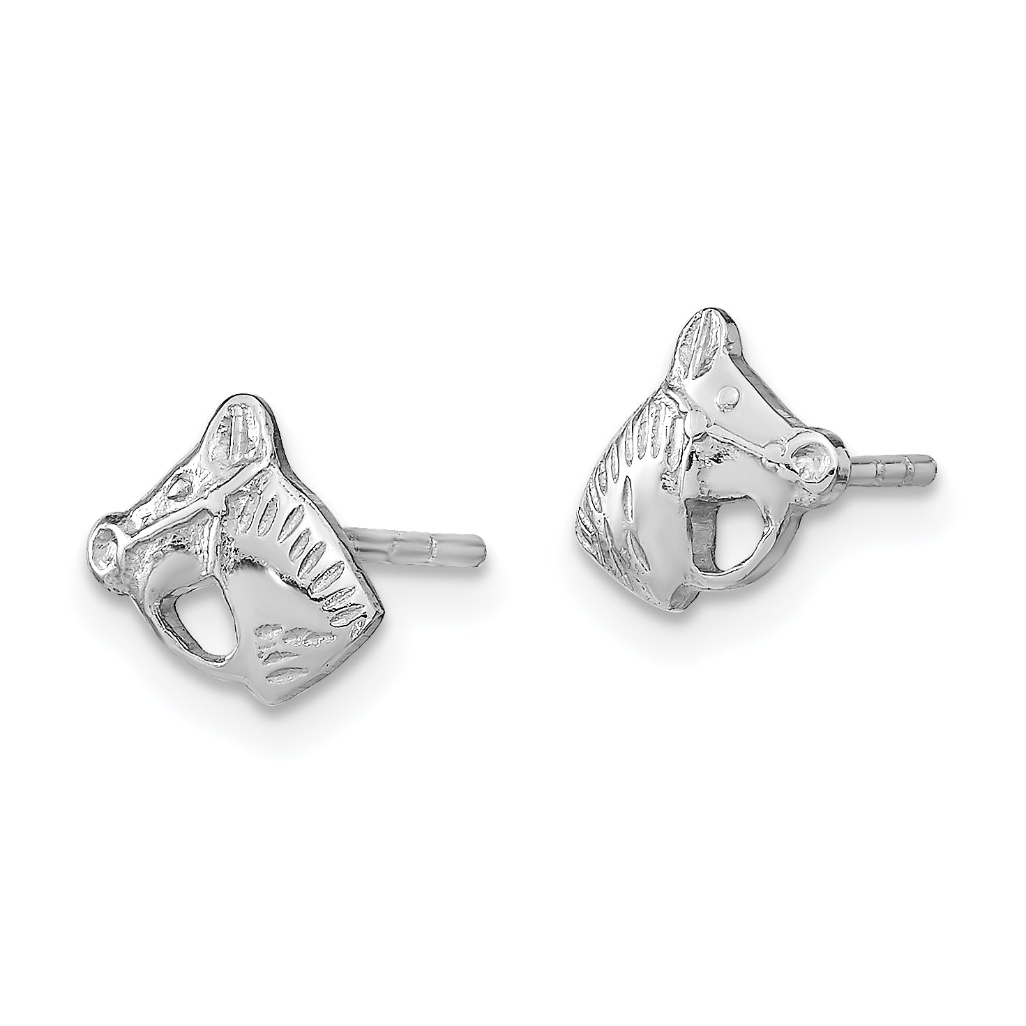 Sterling Silver Rhodium-plated Polished & Textured Horse Head Children's Post Earrings