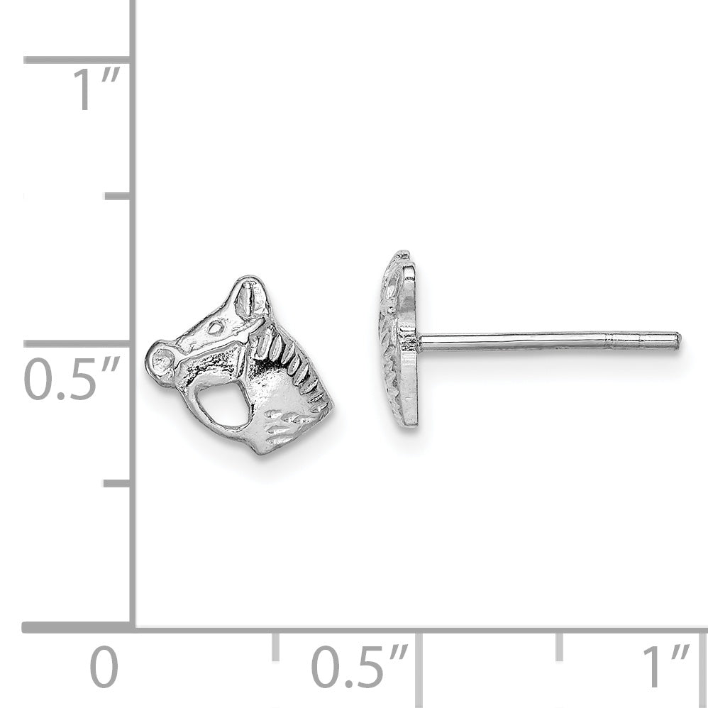 Sterling Silver 925 Horse Head Children's Earrings with Polished Textured Finish