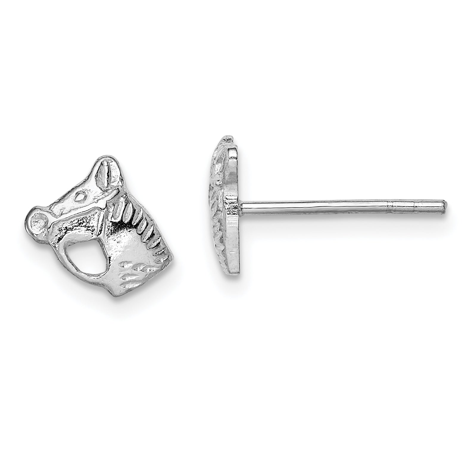 Sterling Silver Rhodium-plated Polished & Textured Horse Head Children's Post Earrings