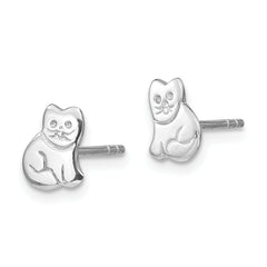 Sterling Silver Rhodium-plated Polished Cat Children's Post Earrings