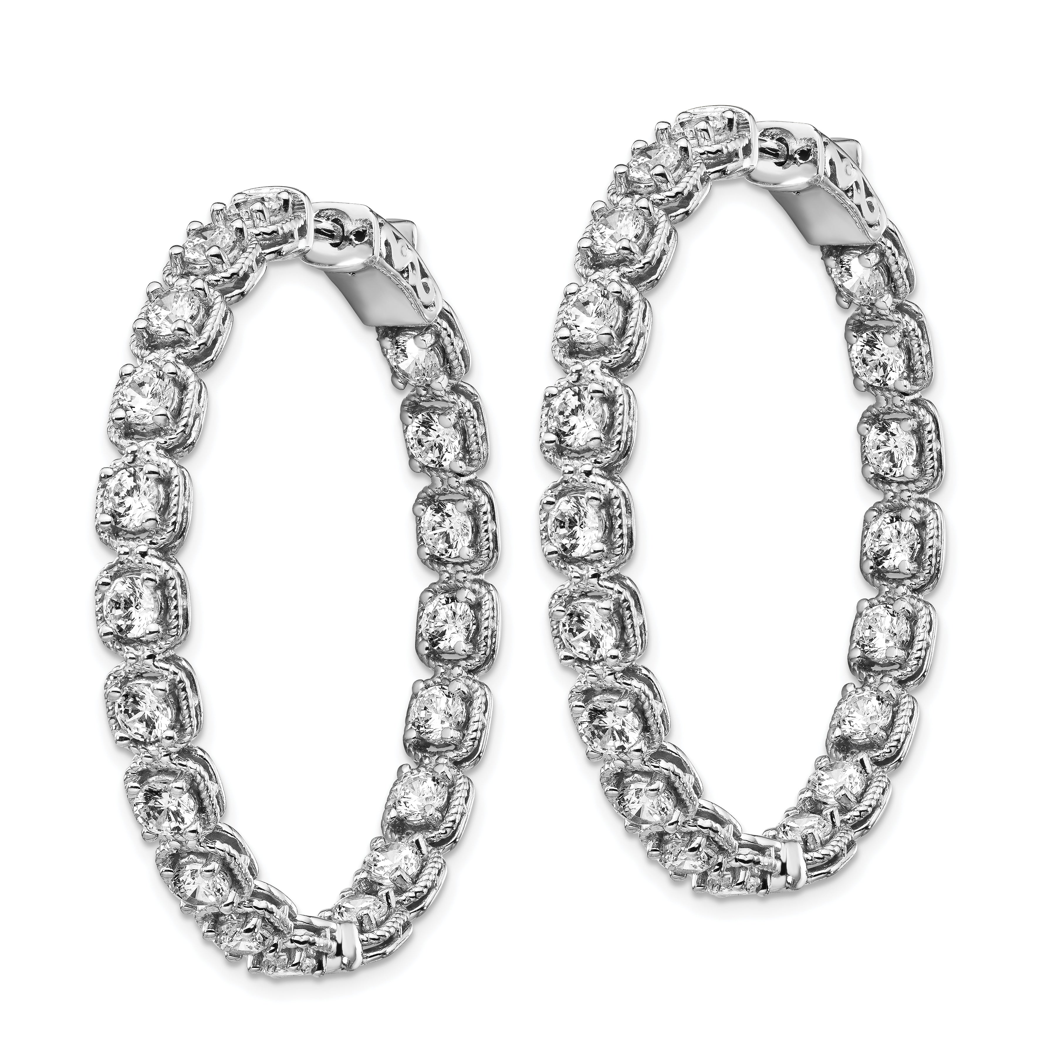 Sterling Shimmer Sterling Silver Rhodium-plated 38 Stone 3mm CZ In and Out Round Hinged Hoop Earrings