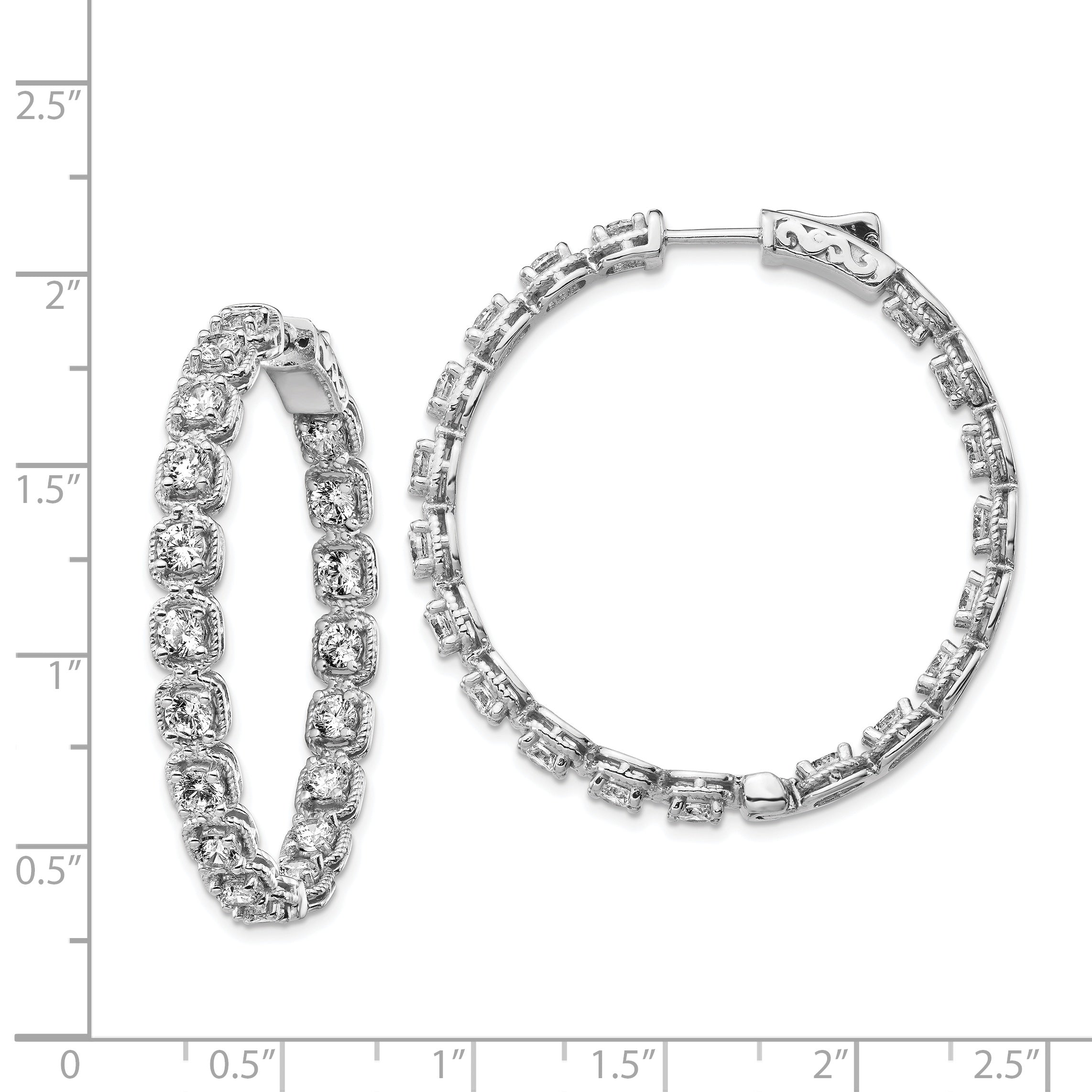 Sterling Shimmer Sterling Silver Rhodium-plated 38 Stone 3mm CZ In and Out Round Hinged Hoop Earrings