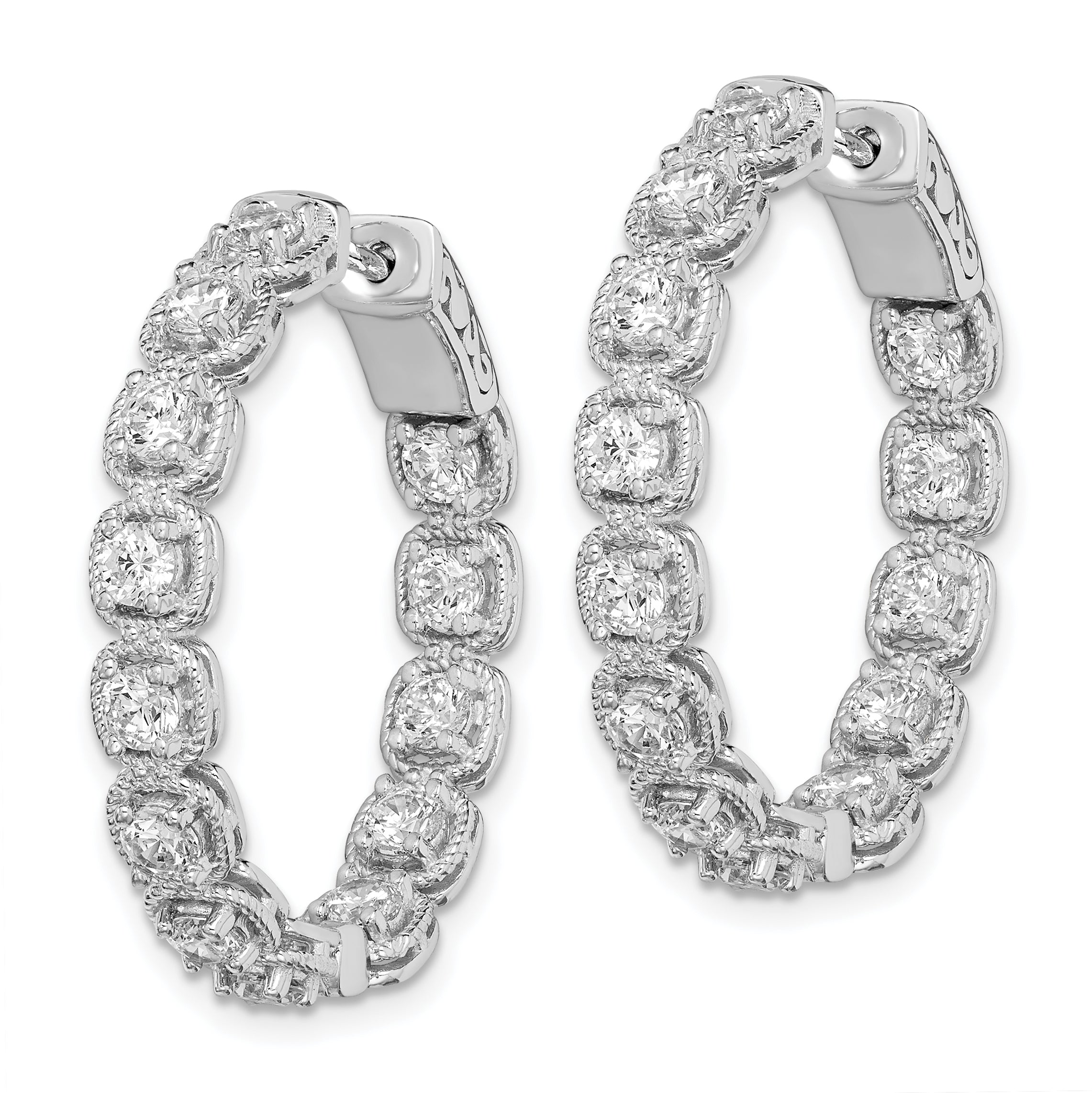 Sterling Shimmer Sterling Silver Rhodium-plated 26 Stone 3mm CZ In and Out Round Hinged Hoop Earrings Secondary image