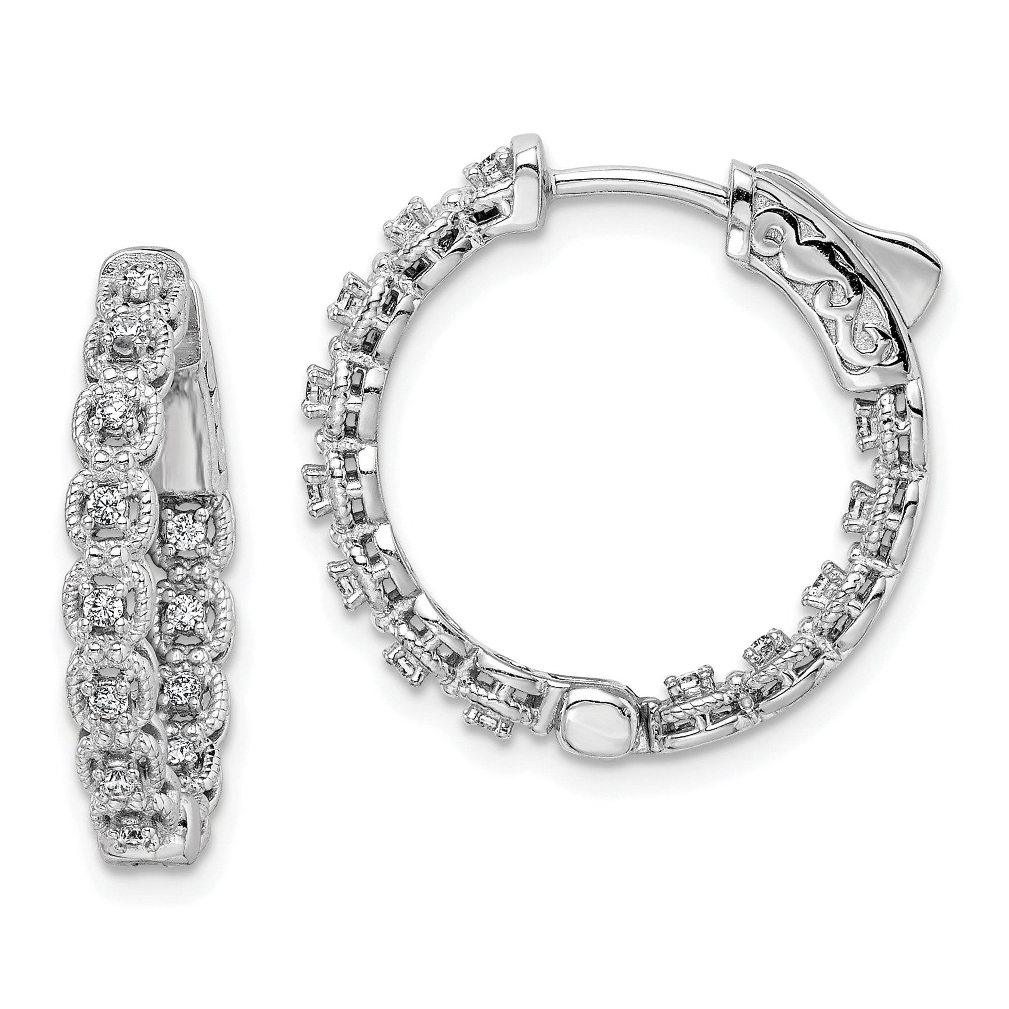 Sterling Shimmer Sterling Silver Rhodium-plated 26 Stone 1.3mm CZ In and Out Round Hinged Hoop Earrings Main image