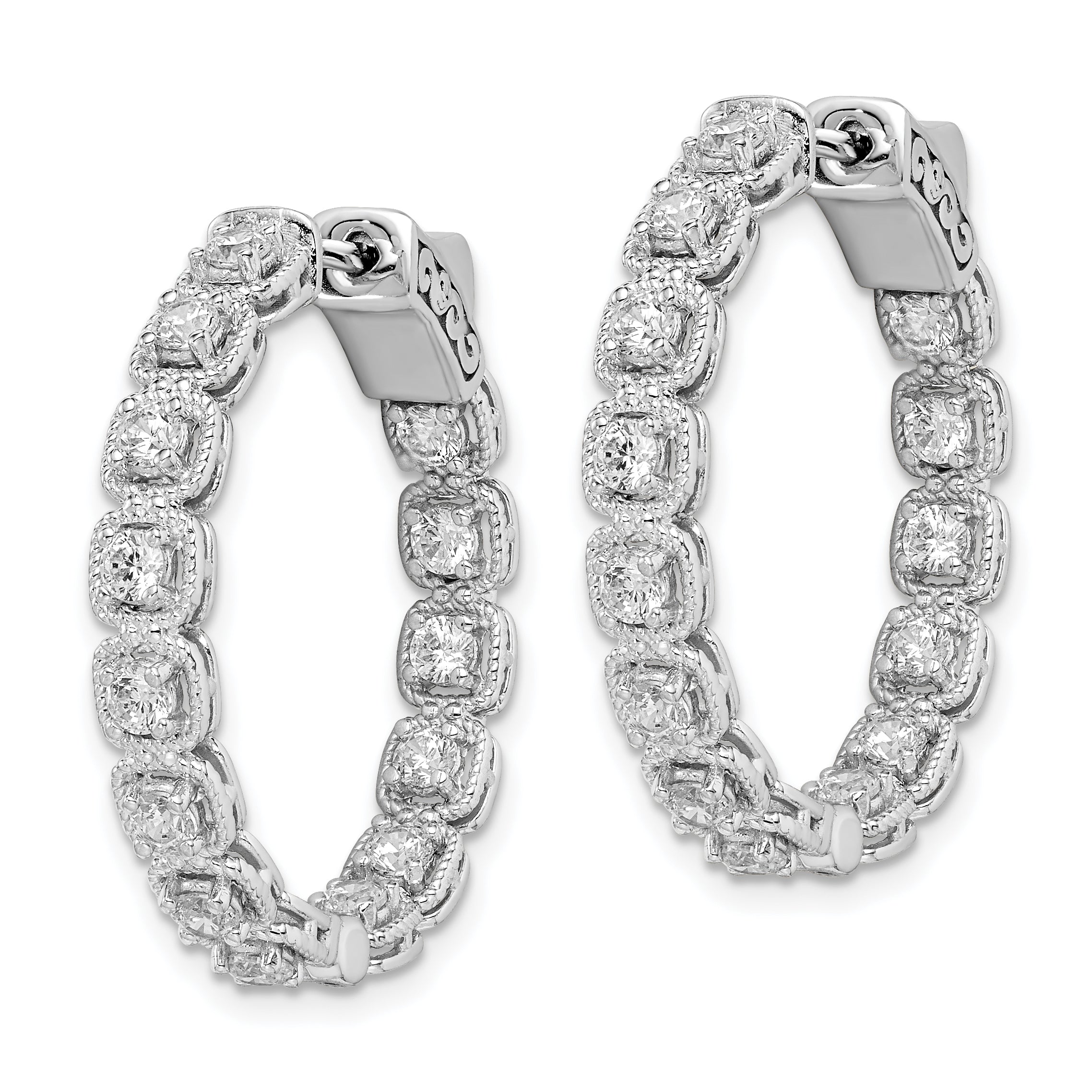 Sterling Shimmer Sterling Silver Rhodium-plated 28 Stone 2.5mm CZ In and Out Round Hinged Hoop Earrings Secondary image