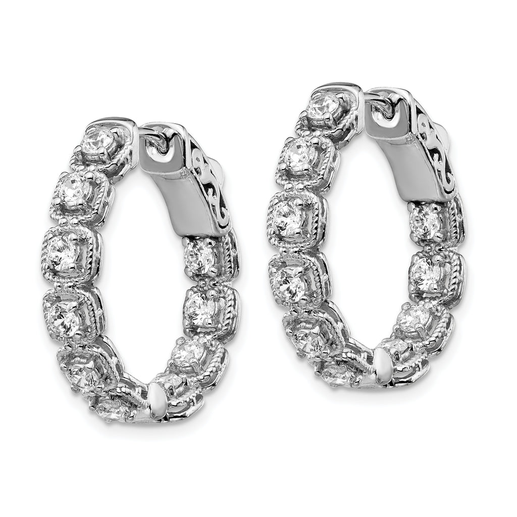 Sterling Shimmer Sterling Silver Rhodium-plated 20 Stone 2.5mm CZ In and Out Oval Hinged Hoop Earrings
