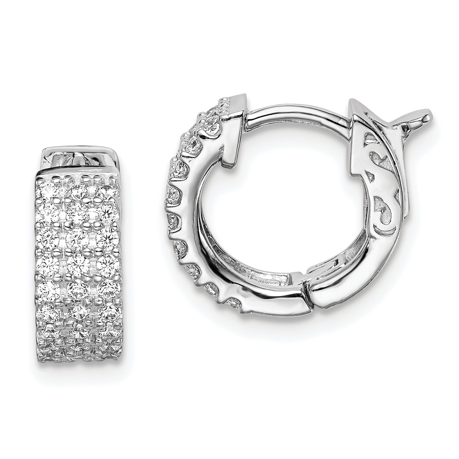 Sterling Shimmer Sterling Silver Rhodium-plated 54 Stone 1.3mm CZ Hinged Hoop Earrings Main image