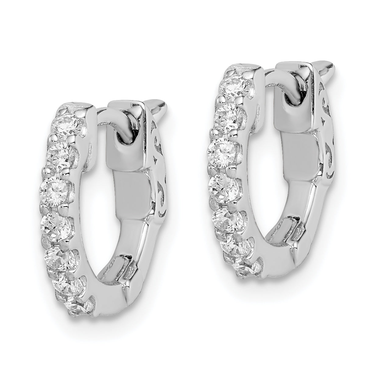 Sterling Shimmer Sterling Silver Rhodium-plated 14 Stone CZ Hinged Hoop Earrings Secondary image