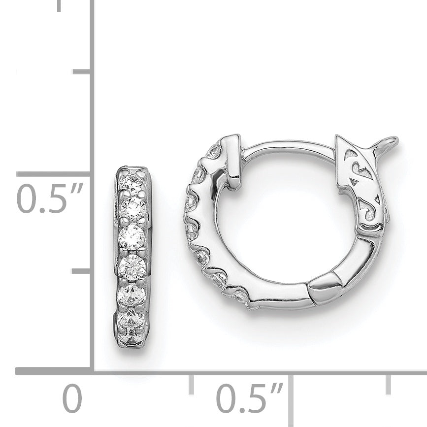 Sterling Shimmer Sterling Silver Rhodium-plated 14 Stone CZ Hinged Hoop Earrings