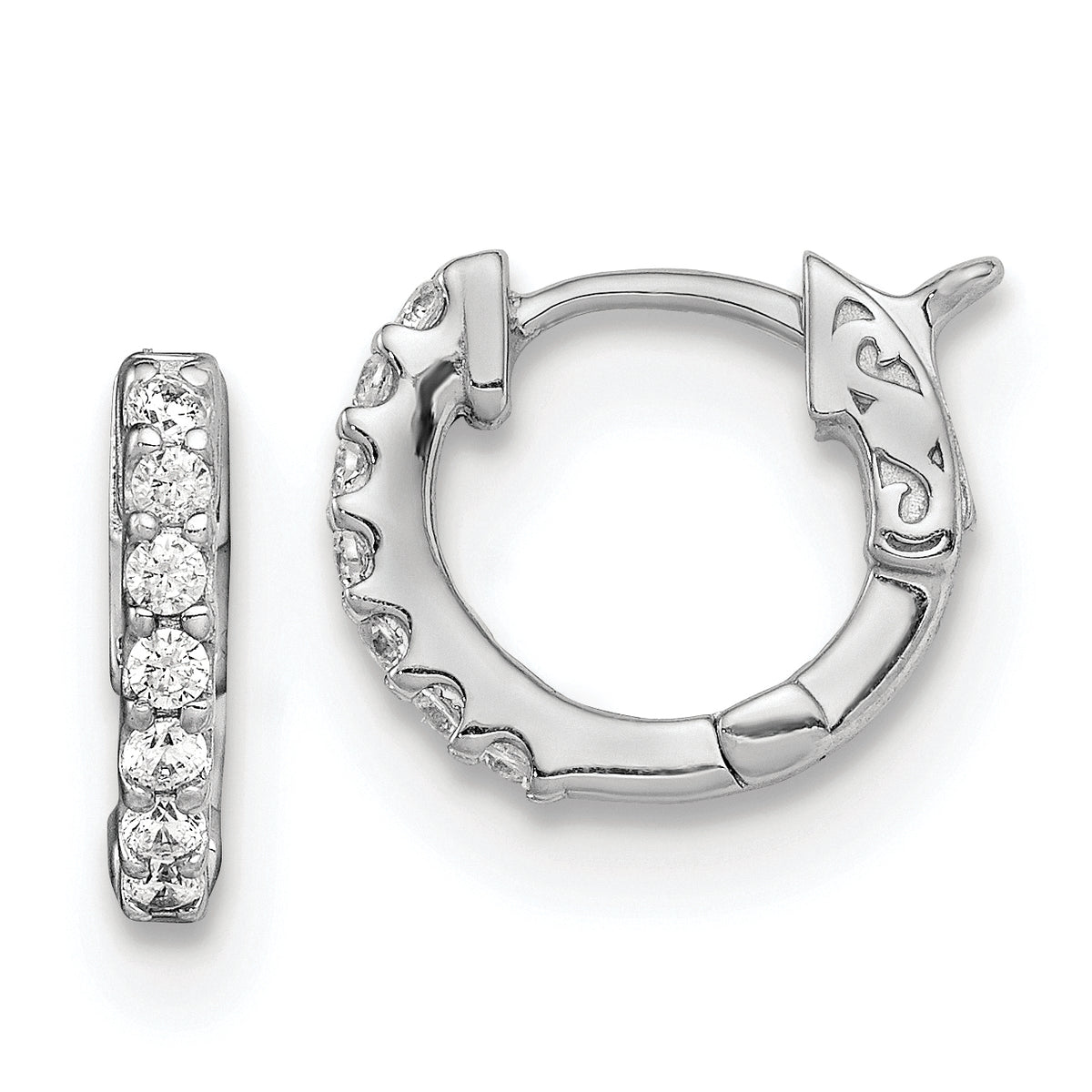 Sterling Shimmer Sterling Silver Rhodium-plated 14 Stone CZ Hinged Hoop Earrings