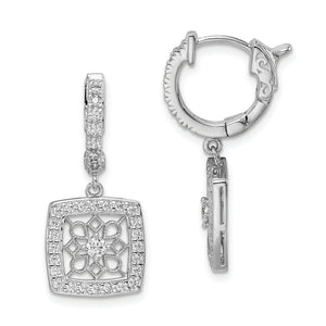 64-Stone Square Cubic Zirconia Hoop Dangle Earrings in Sterling Silver, 27mm - Sophia Jewelers