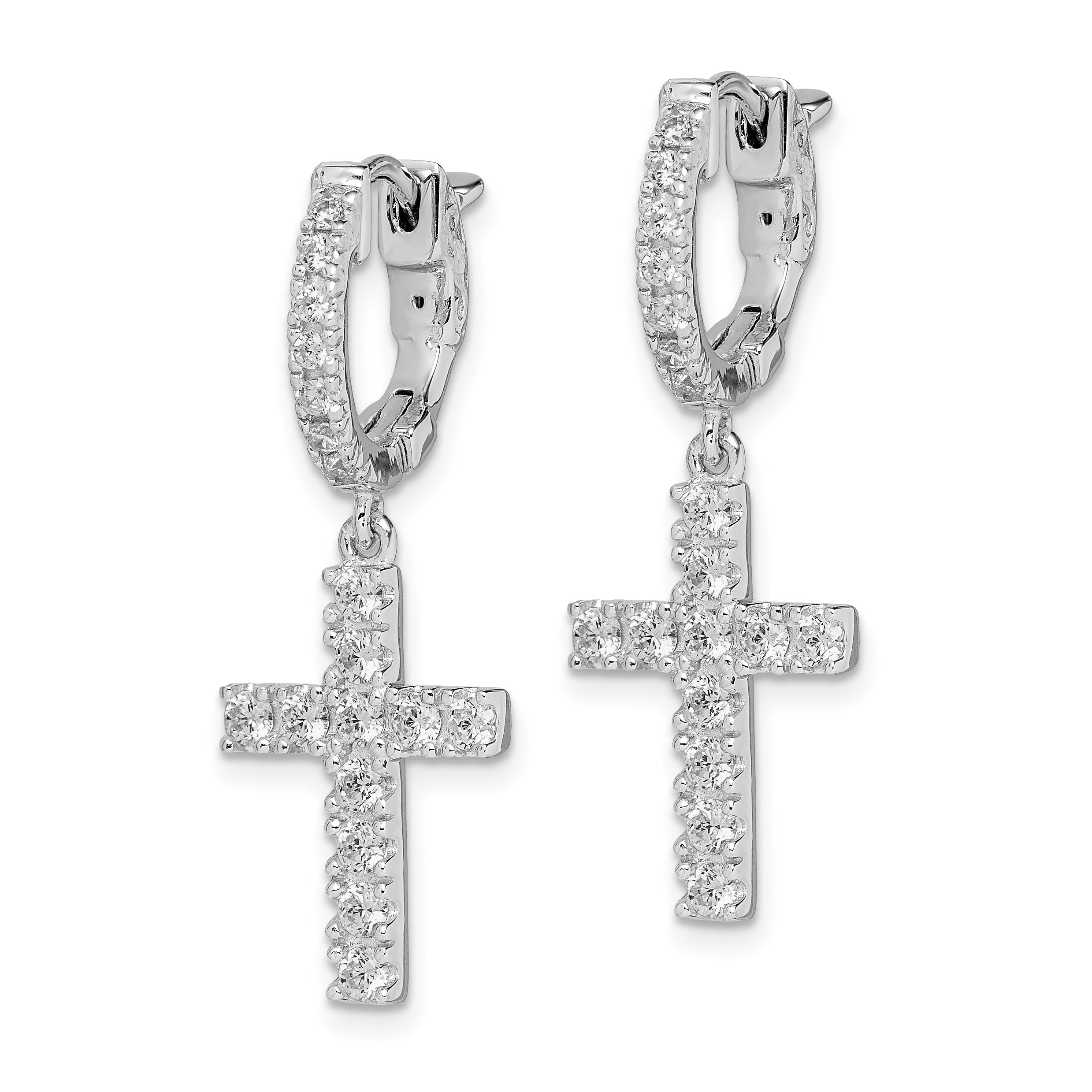 Sterling Shimmer Sterling Silver Rhodium-plated 36 Stone CZ Cross Dangle Hinged Hoop Earrings Secondary image