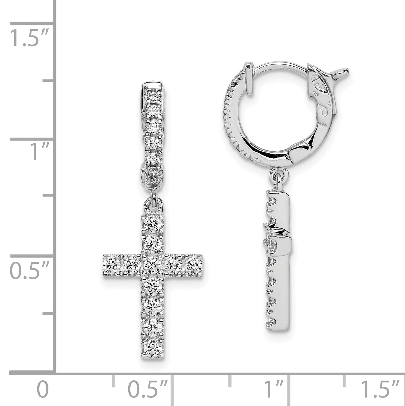 Sterling Shimmer Sterling Silver Rhodium-plated 36 Stone CZ Cross Dangle Hinged Hoop Earrings