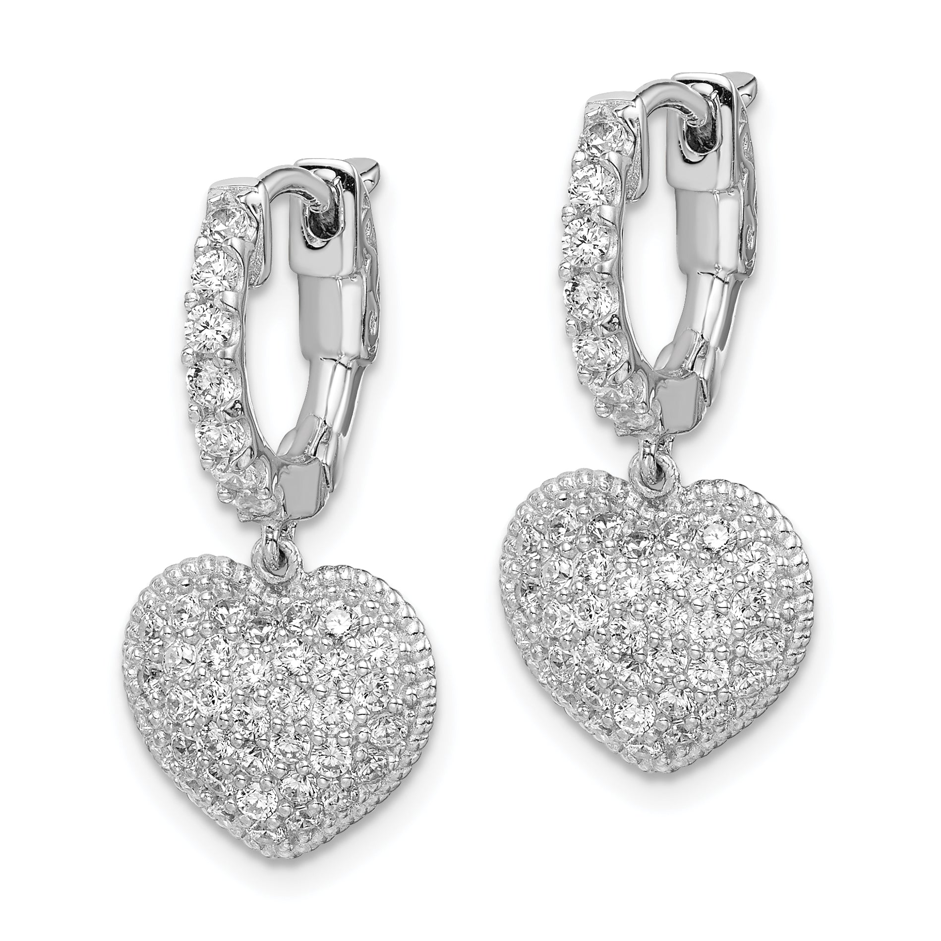Sterling Shimmer Sterling Silver Rhodium-plated 86 Stone CZ PavÃÆÃÂ¢ÃÂ¢Ã¢â¬Å¡ÃÂ¬Ãâ¦ÃÂ¡ Heart Dangle Hinged Hoop Earrings Secondary image