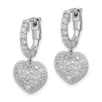 Sterling Shimmer Sterling Silver Rhodium-plated 86 Stone CZ PavÃÆÃÂ¢ÃÂ¢Ã¢â¬Å¡ÃÂ¬Ãâ¦ÃÂ¡ Heart Dangle Hinged Hoop Earrings