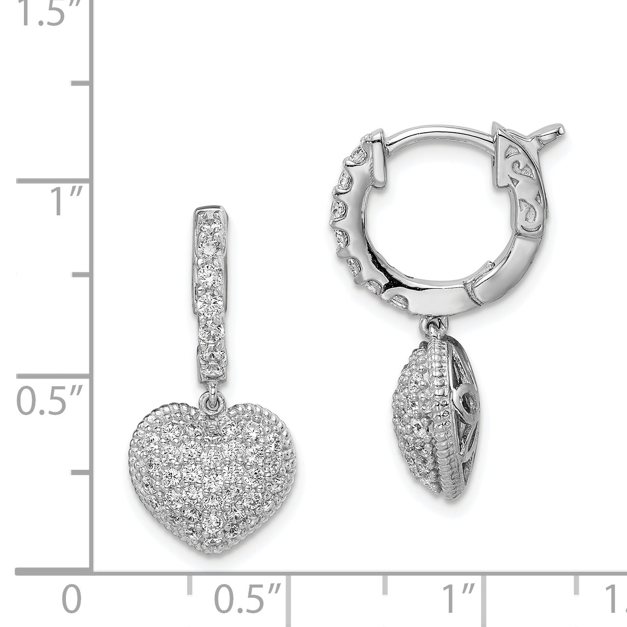 Sterling Shimmer Sterling Silver Rhodium-plated 86 Stone CZ PavÃÆÃÂ¢ÃÂ¢Ã¢â¬Å¡ÃÂ¬Ãâ¦ÃÂ¡ Heart Dangle Hinged Hoop Earrings