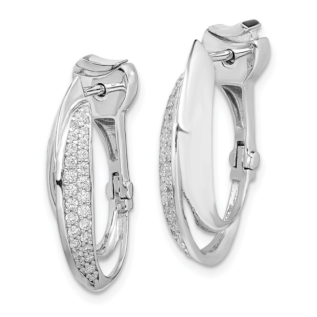 Sterling Shimmer Sterling Silver Rhodium-plated 56 Stone PavÃÆÃÂ¢ÃÂ¢Ã¢â¬Å¡ÃÂ¬Ãâ¦ÃÂ¡ CZ Double Twisted Oval Hinged Hoop Earrings
