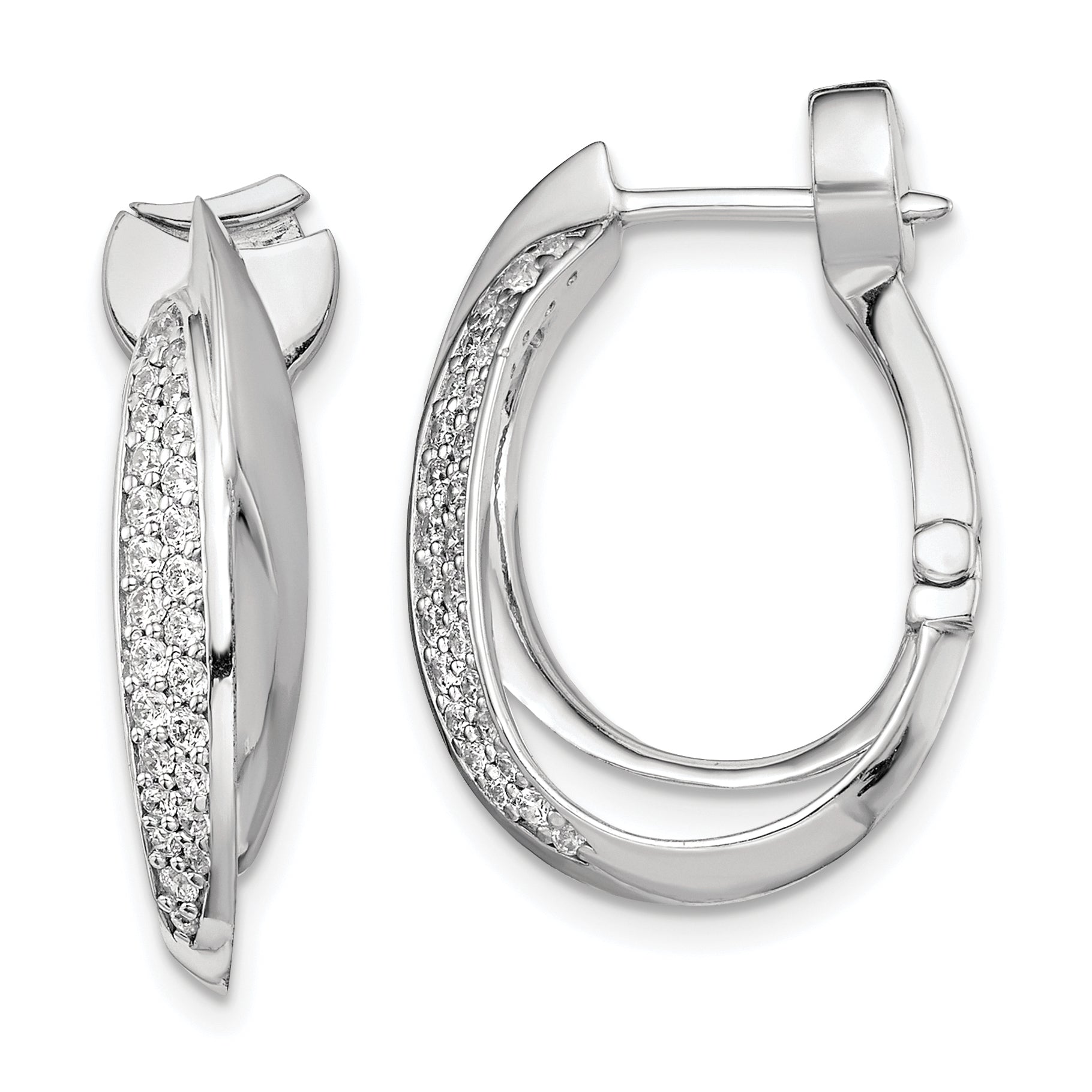 Sterling Shimmer Sterling Silver Rhodium-plated 56 Stone Pav‚ CZ Double Twisted Oval Hinged Hoop Earrings Main image