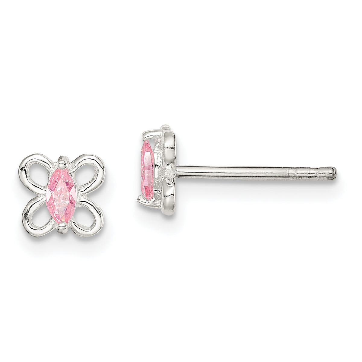 Sterling Silver Polished Pink CZ Butterfly Children's Post Earrings