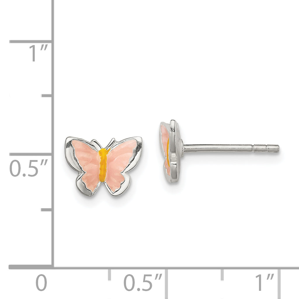 Sterling Silver 925 Children's Butterfly Earrings with Pink & Orange Enamel