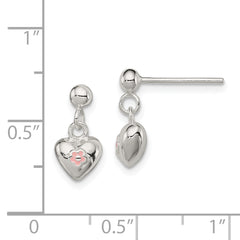 Sterling Silver Polished Pink Enamel Flower Heart Children's Post Dangle Earrings