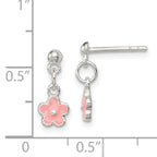 Sterling Silver Pink Enameled Flower Dangle Earrings for Girls, Polished Anti-Tarnish Finish