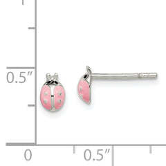 Sterling Silver Polished Pink Enamel Ladybug Children's Post Earrings