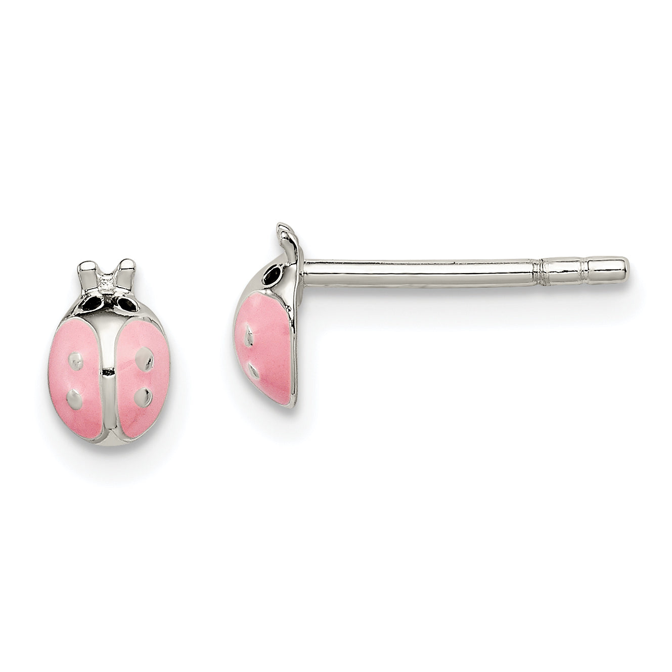 Sterling Silver Polished Pink Enamel Ladybug Children's Post Earrings Main image
