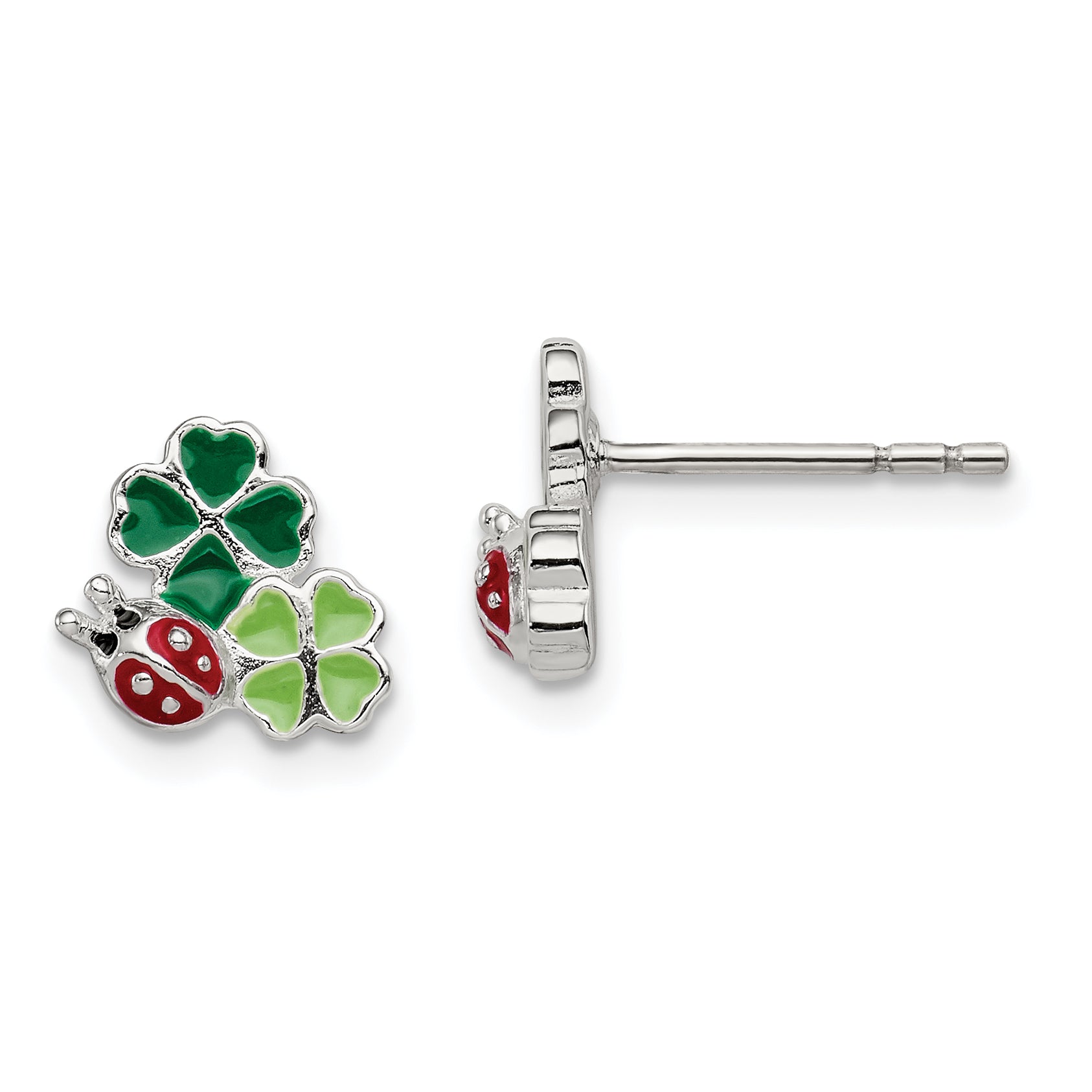 Sterling Silver Enamel Ladybug & Clovers Children's Post Earrings Main image