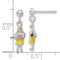 Sterling Silver 925 Enameled Hawaiian Girl Dangle Earrings for Children