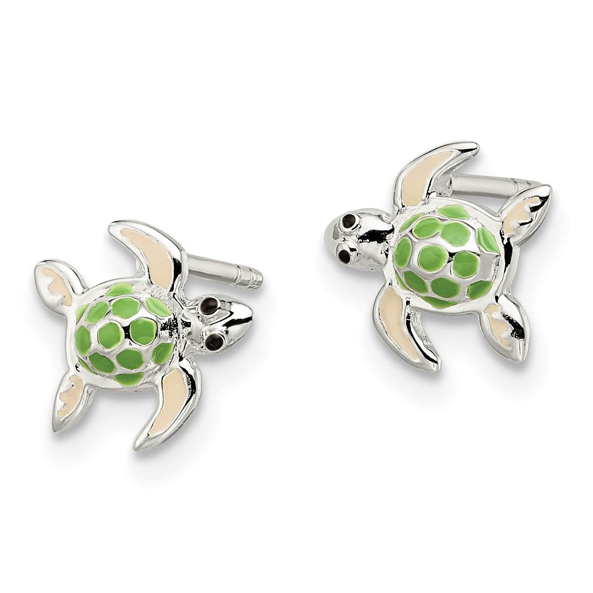 Sterling Silver Polished Multi-color Enameled Sea Turtle Children's Post Earrings