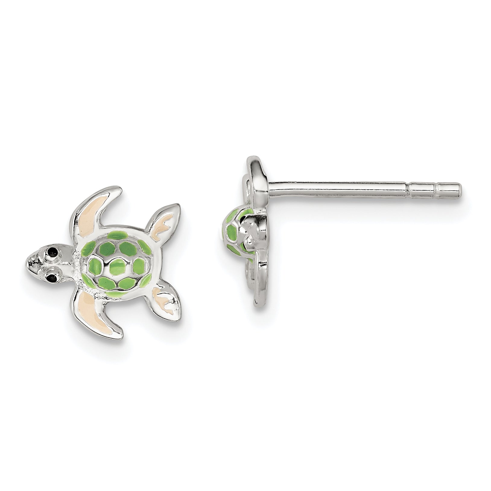Sterling Silver Polished Multi-color Enameled Sea Turtle Children's Post Earrings Main image