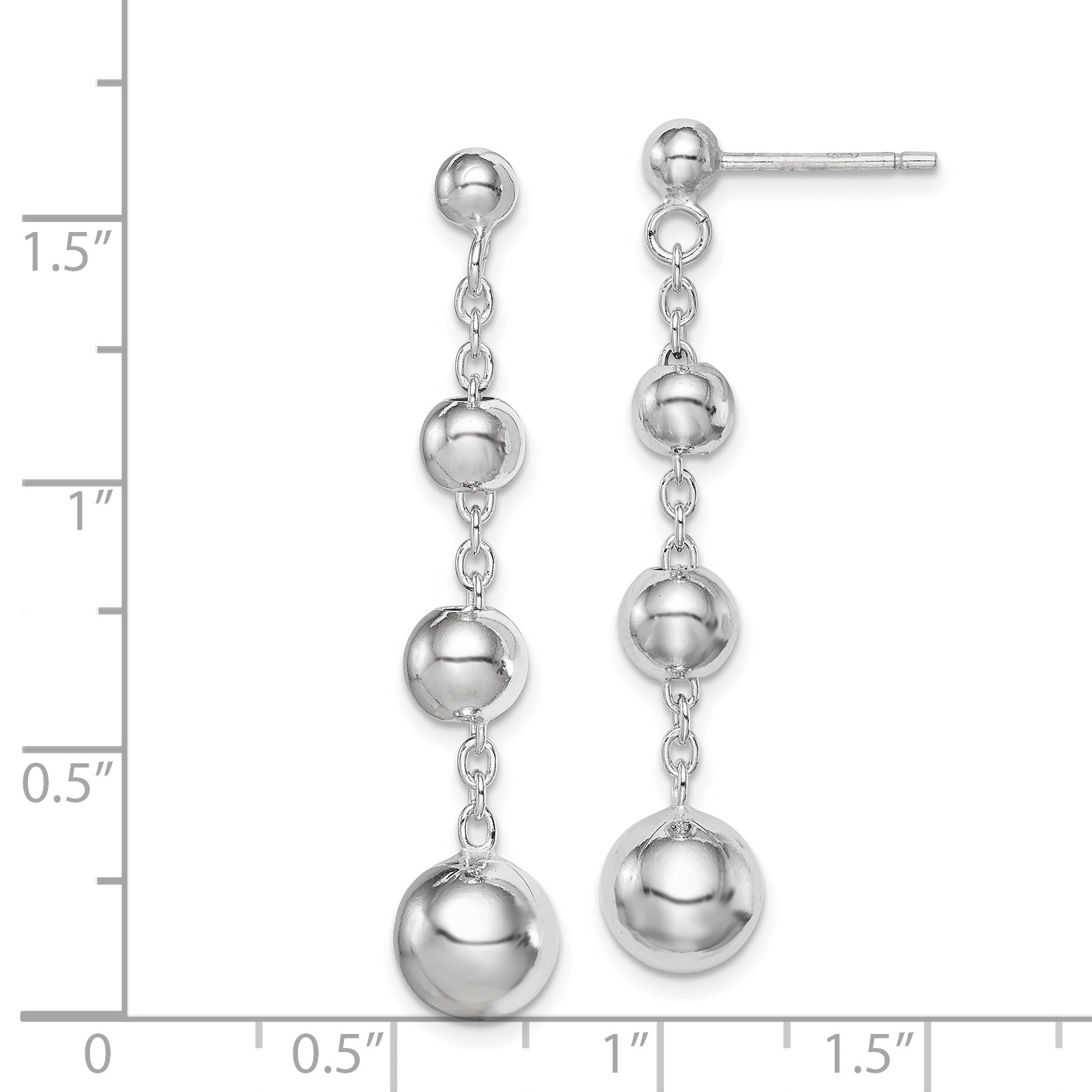 Sterling Silver Rhodium-Plated Beaded Dangle Earrings 46mm  Elegant Polished Finish