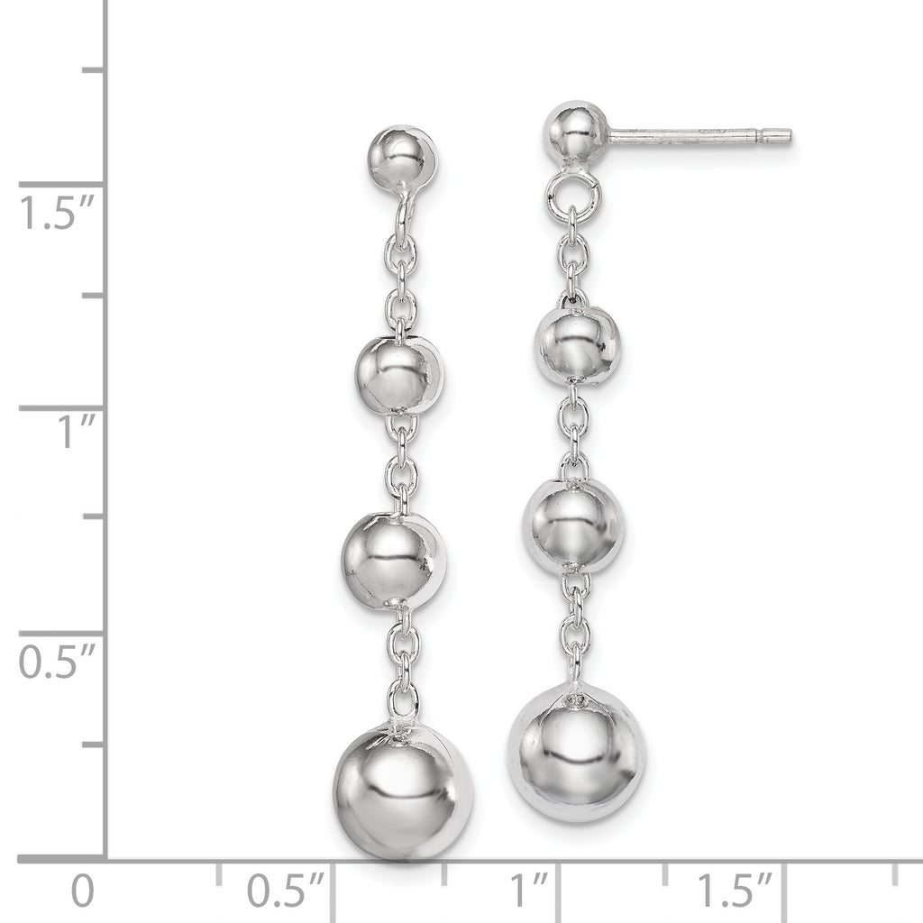 Sterling Silver Rhodium-Plated Beaded Dangle Earrings 46mm  Elegant Polished Finish