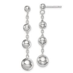 Sterling Silver Rhod-plated Polished Graduated Beaded Post Dangle Earrings