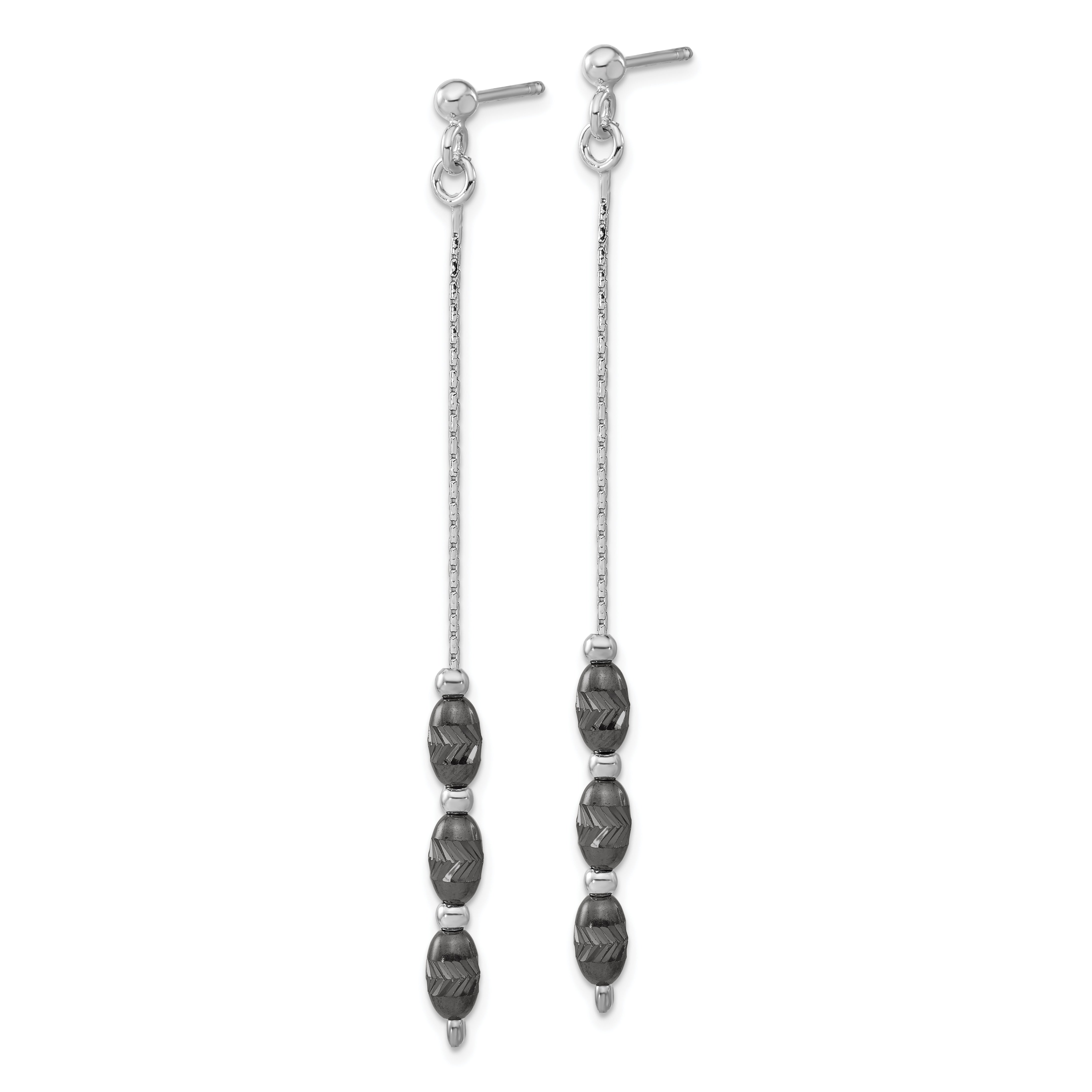 Sterling Silver Ruthenium-plated D/C Beaded Post Dangle Earrings