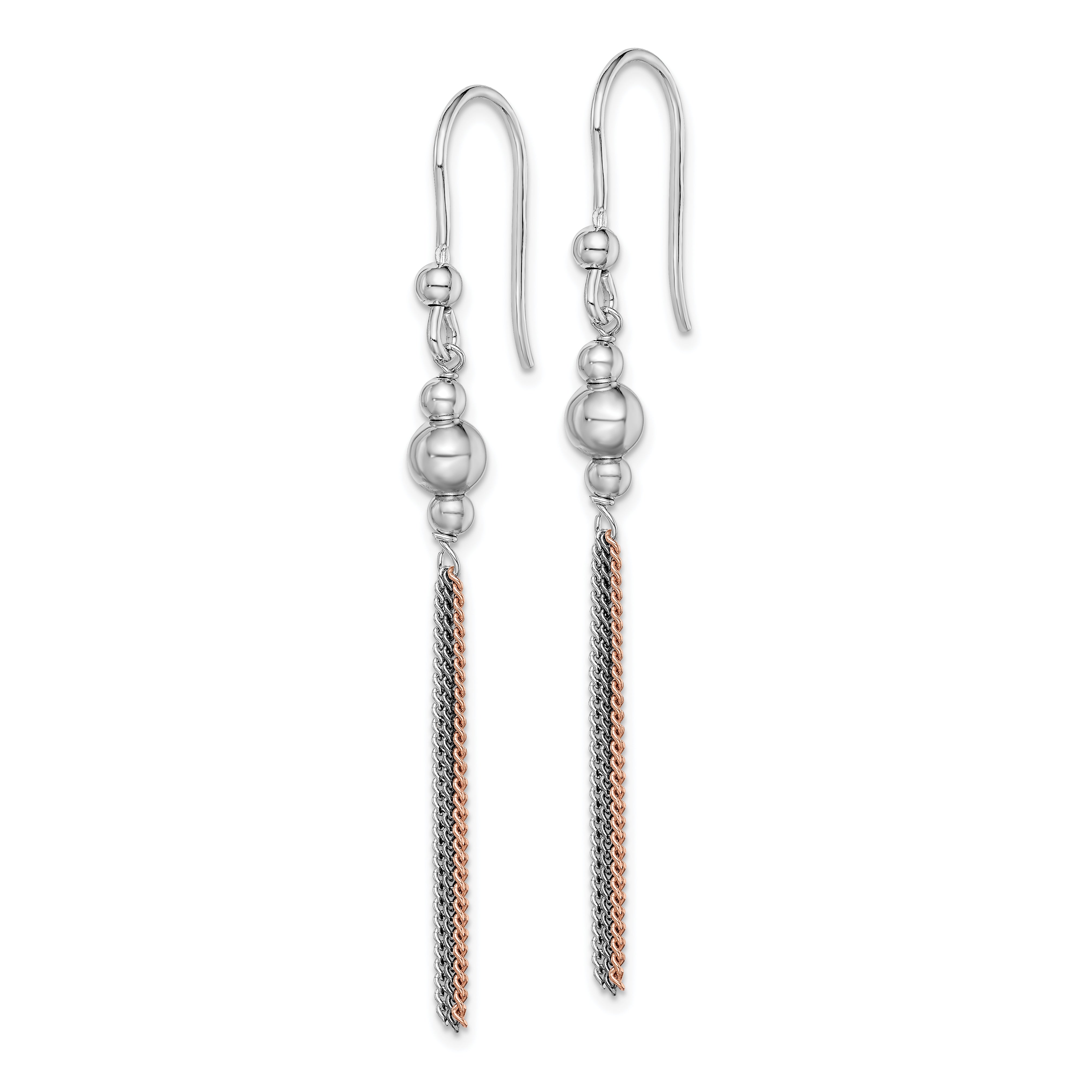 Sterling Silver 925 Multi-Strand Dangle Earrings with Rose & Black Accents