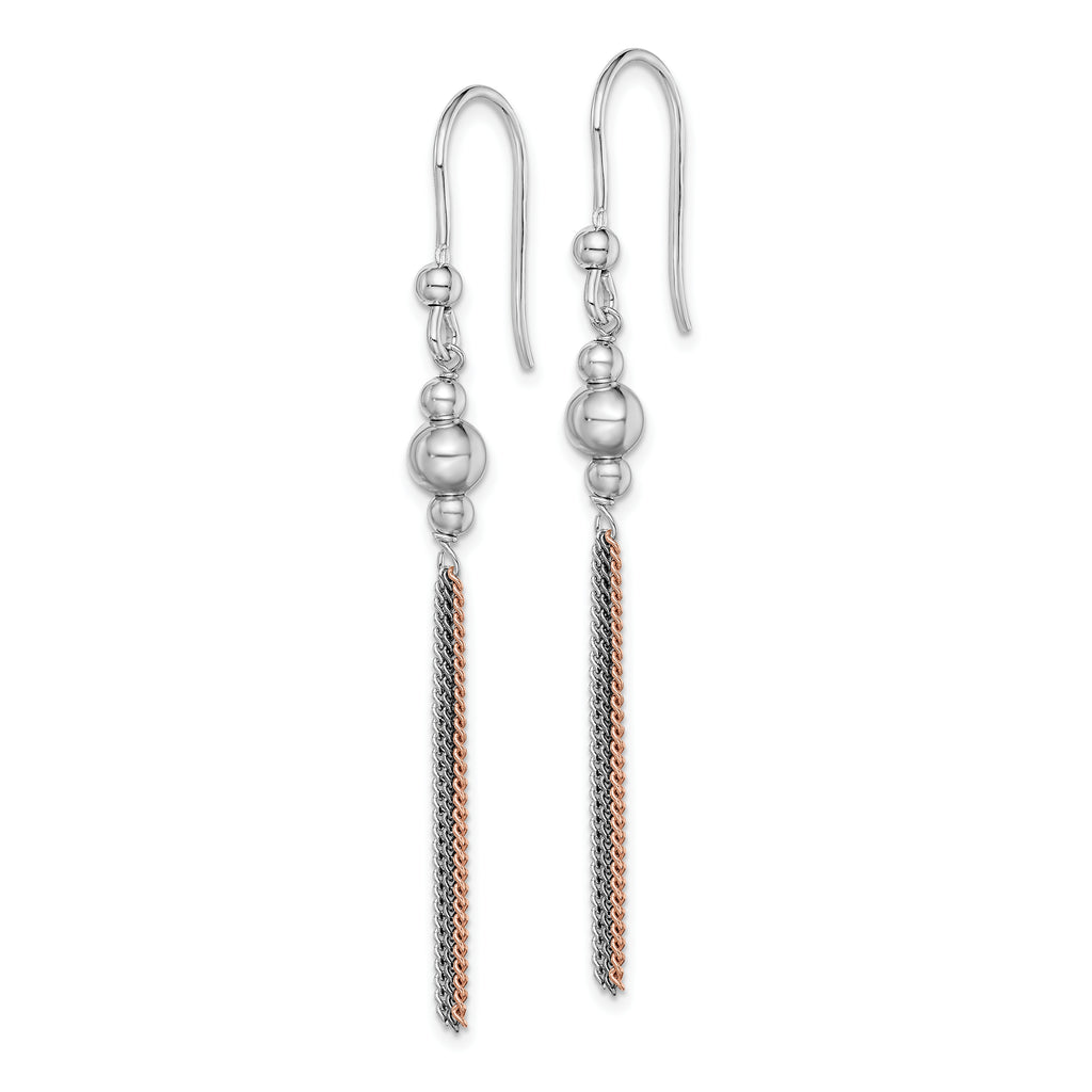 Sterling Silver 925 Multi-Strand Dangle Earrings with Rose & Black Accents
