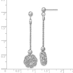 Sterling Silver RH-plated  D/C Flower Post Dangle Earrings