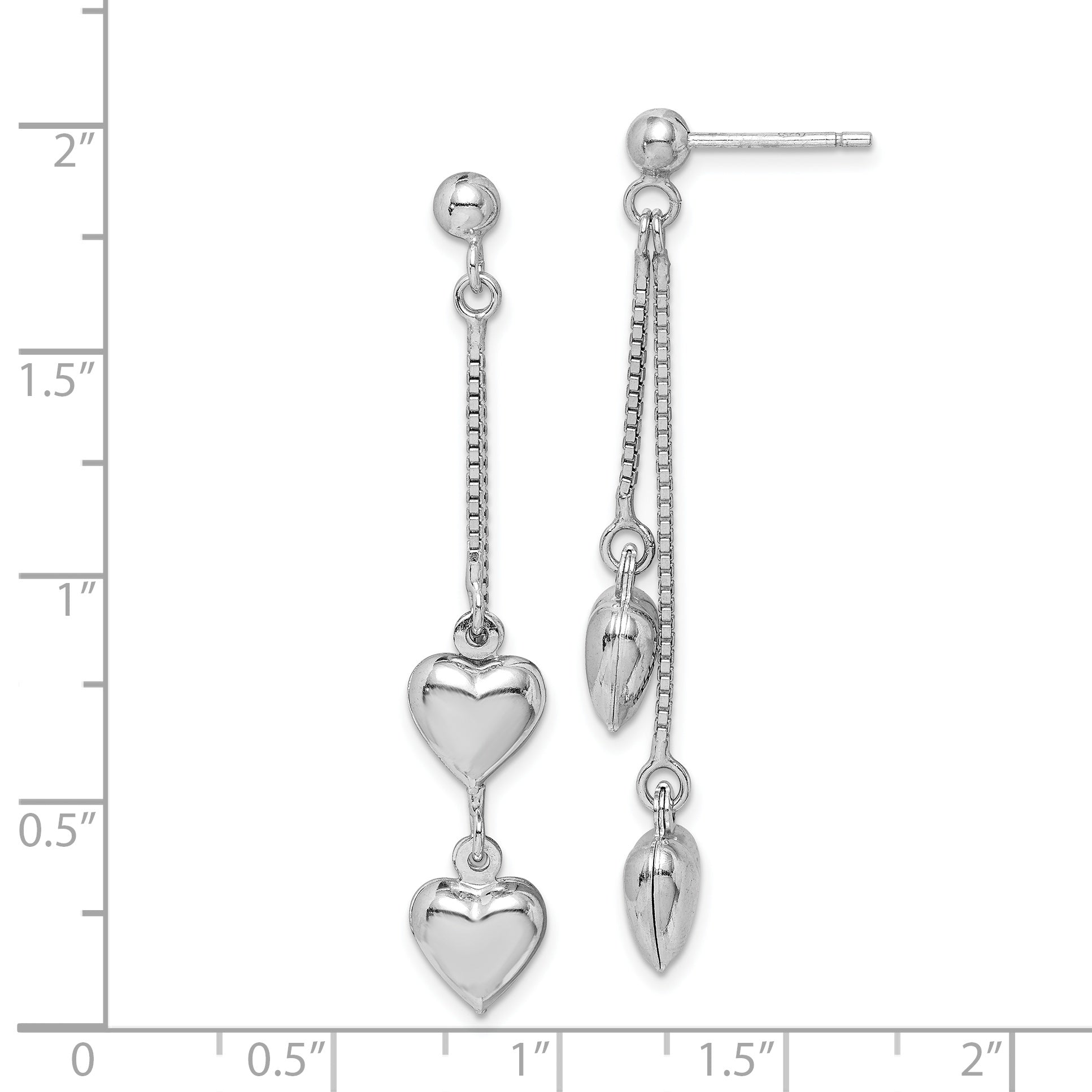 Sterling Silver Rhodium-plated Polished Heart Post Dangle Earrings