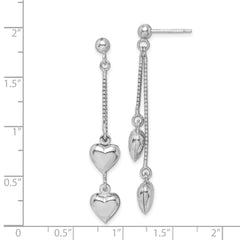 Sterling Silver Rhodium-plated Polished Heart Post Dangle Earrings