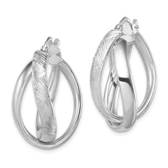 Sterling Silver Rhodium-Plated Twisted Oval Hoop Earrings with Polished Diamond-Cut Finish 25mm