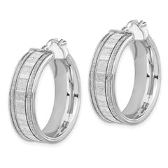 Sterling Silver Polished Glitter Infused Round Hoop Earrings
