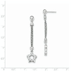 Sterling Silver CZ Star 2 Strand Diamond Cut Post Dangle Earrings