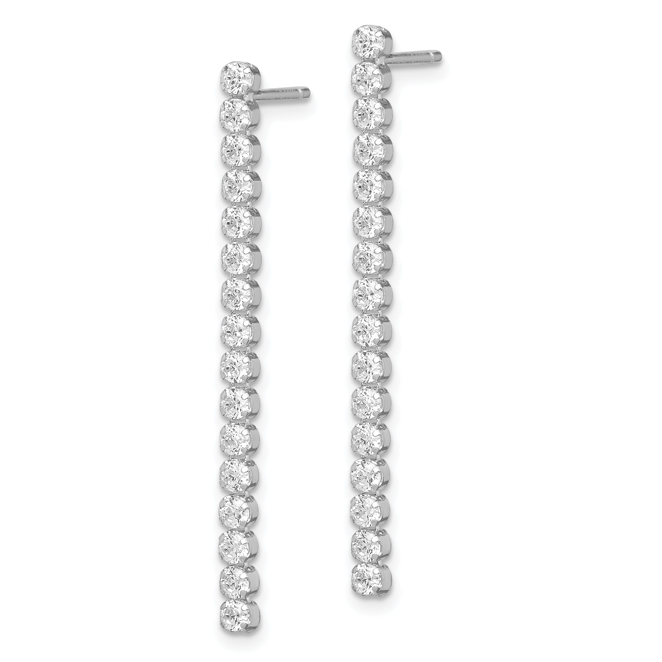 Sterling Silver Rhodium-plated Polished Fancy CZ Post Dangle Earrings Secondary image