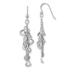 Sterling Silver Polished & Textured Contemporary Charm Dangle Earrings