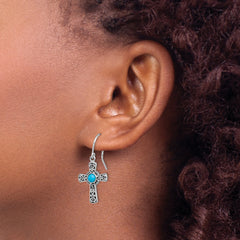 Sterling Silver 925 Turquoise Cross Drop Earrings with Antiqued Finish