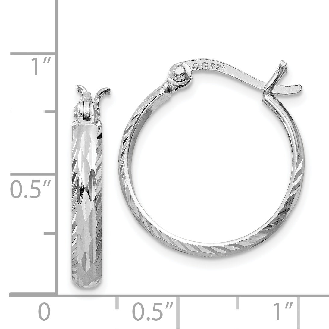 925 Sterling Silver Rhodium-Plated Textured Hoop Earrings 2.5mm Polished for Women